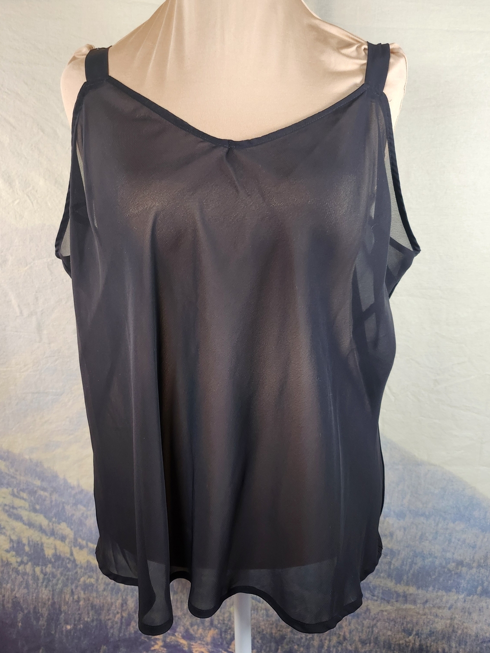 90s Minimalist Goth Witch Black Sheer Layered Camisole Tank 18/20